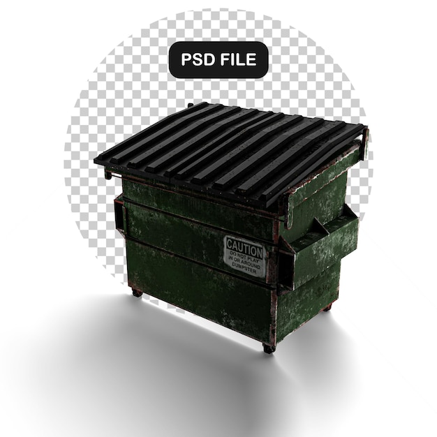 Isolated 3d Realistic Render Of A Green Dumpster. Isolated Green Garbage Dumpster Render On White BG