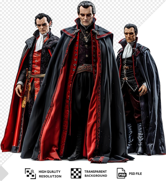 PSD isolated animated vampire characters in capes isolated on transparent background