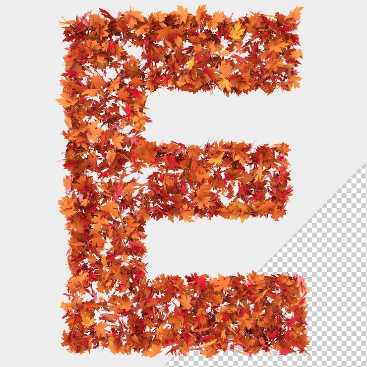 PSD isolated autumn leaves 3d letter e