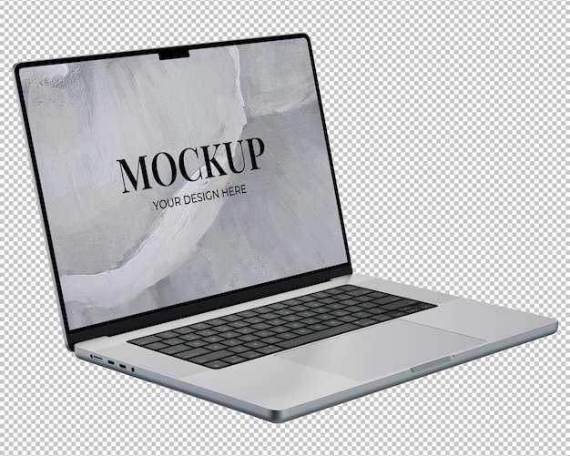 Isolated laptop mockup without background with white blank screen super high resolution 4k 8k