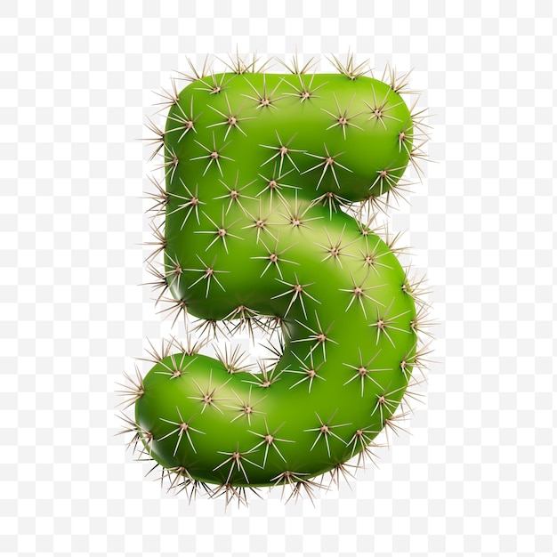 Isolated PSD file 3d render of alphabet number 5 made of green cactus