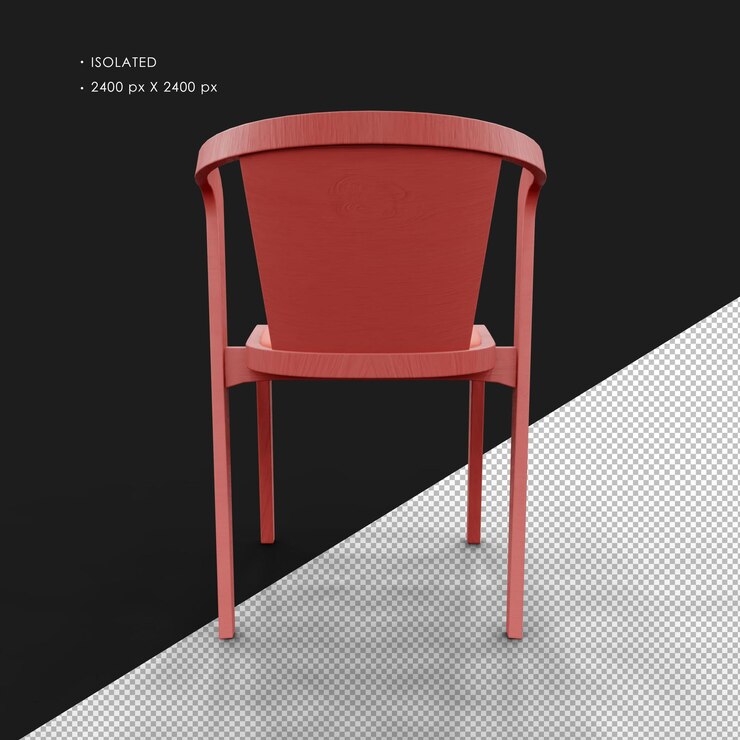 PSD isolated realistic eccentric red handcrafted wooden chair rear