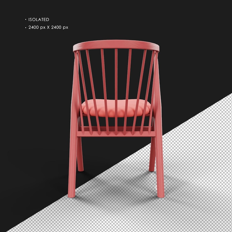 PSD isolated realistic eccentric red solid wood armchair rear