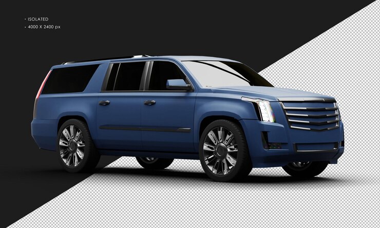 PSD isolated realistic matte blue deluxe elegant city suv car from right front view