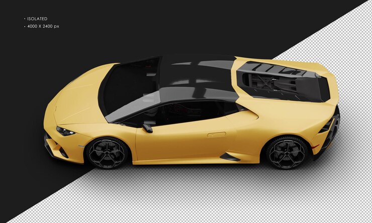 PSD isolated realistic matte orange luxury hyper sport car from top left view