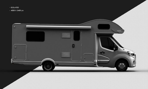 Isolated Realistic metal matte titanium grey Travel Camper Van Car from Right Side View