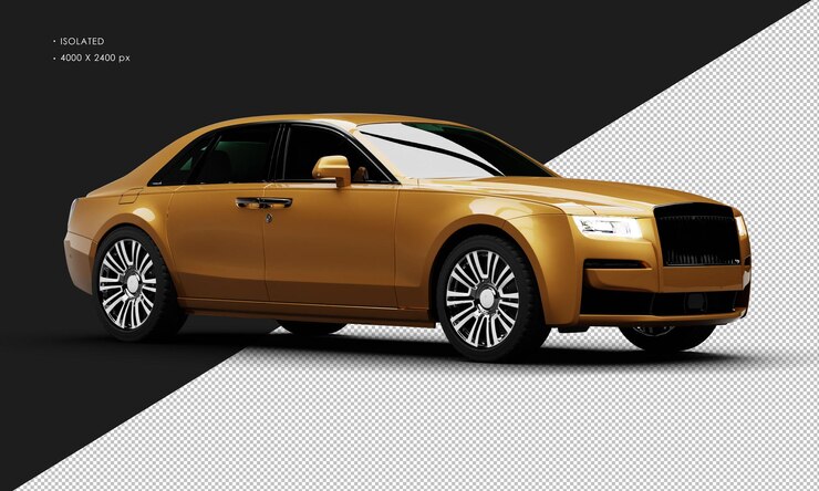 PSD isolated realistic metallic orange exclusive luxury elegant city sedan car from right front view