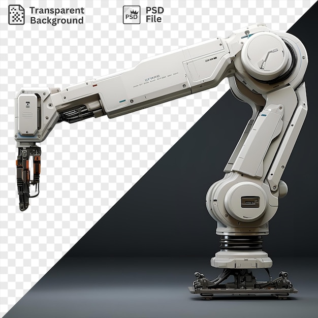 PSD isolated realistic photographic robotics engineers robot arm holding a white toy