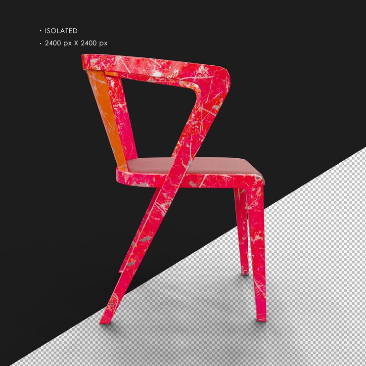 PSD isolated realistic worn paint red handcrafted metal chair right side view