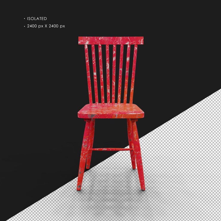 PSD isolated realistic worn paint red simple metal chair front view