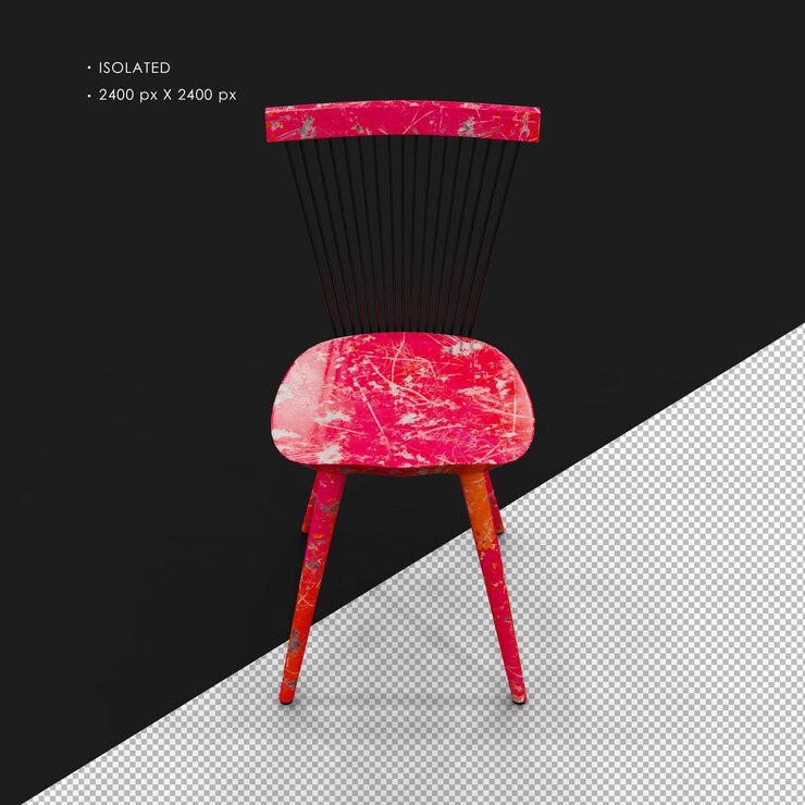 PSD isolated realistic worn paint red simple modern windsor metal chair top front view