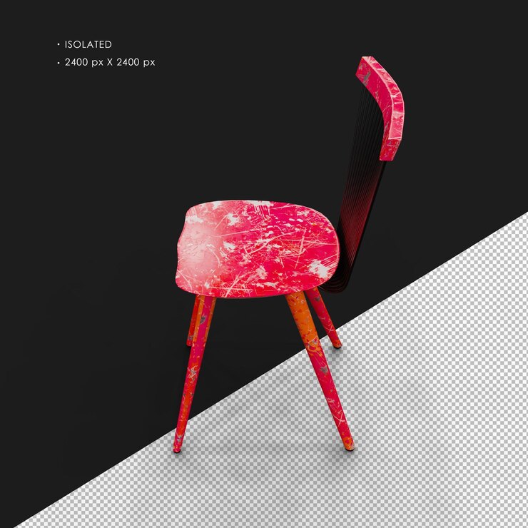 PSD isolated realistic worn paint red simple modern windsor metal chair top left view
