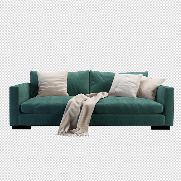 Isolated sofa isometric front view transparen