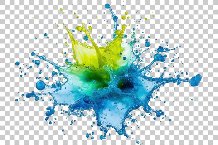 PSD isolati colorati schizzi di vernice blu e verde