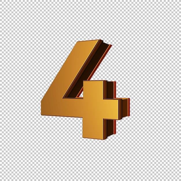 Isolato 3D numero 4 in oro sorprendente con sfondo trasparente