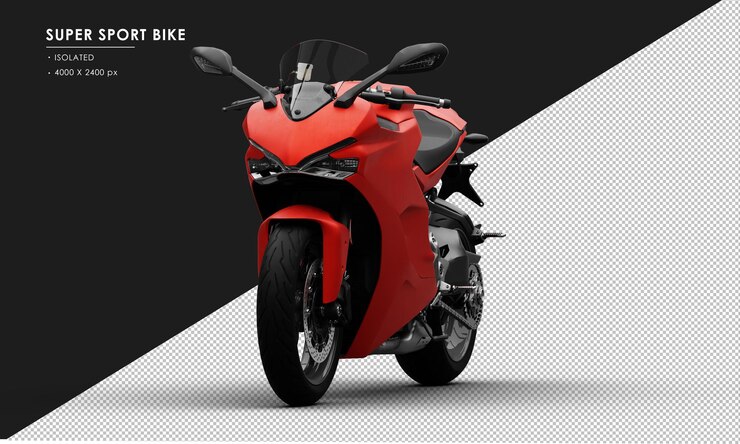 PSD isolato metal red super sport bike da sinistra vista angolare anteriore