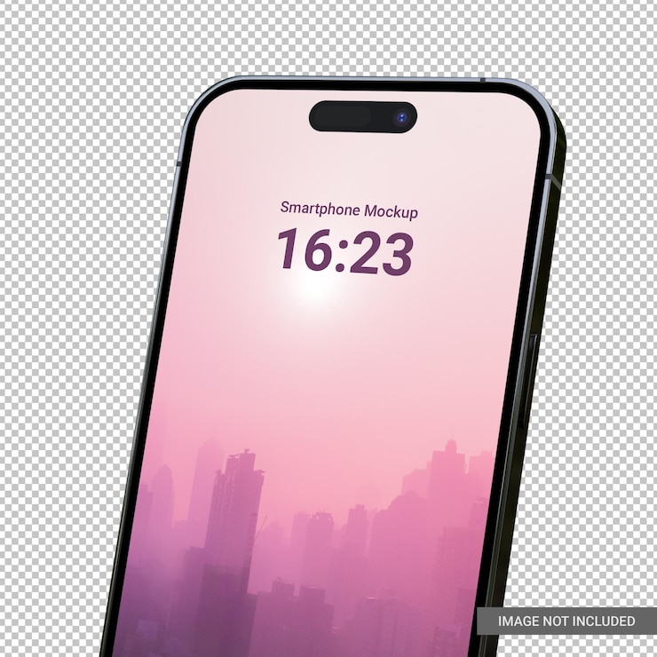 PSD isolato primo piano modello di dispositivo con schermo pro telefono 15 con sfondo trasparente cellulare