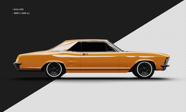 Isolato realistico arancione brillante classico elegante berlina auto dalla vista laterale destra