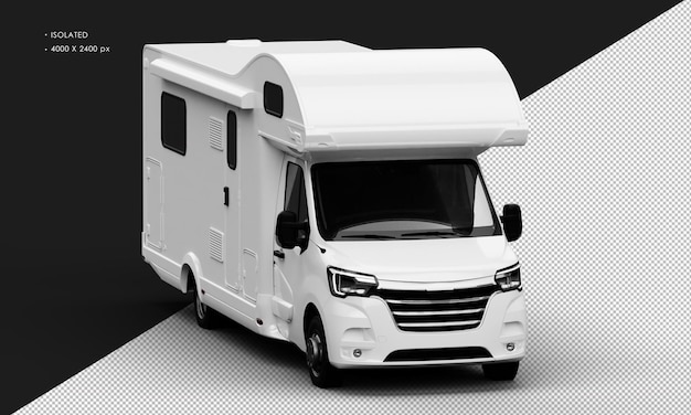 Isolato realistico bianco lucido Travel Camper Van Car dalla vista angolare anteriore destra