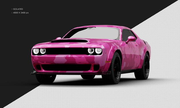 Isolato realistico camuffamento rosa metallico moderna super sport muscle car angolo anteriore sinistro