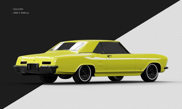 Isolato realistico giallo brillante classico elegante berlina auto da destra vista posteriore