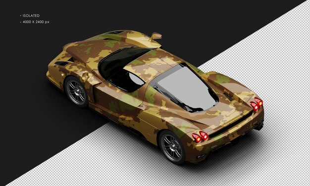Isolato realistico natura metallica terreno camuffamento moderna super sport auto da corsa in alto a sinistra posteriore