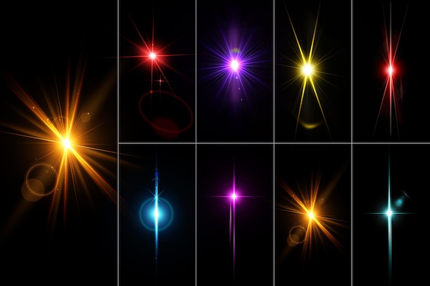 Isoler les fusées éclairantes colorées réalistes et l'ensemble de lumière