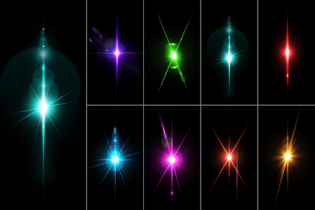 Isoler les fusées éclairantes colorées réalistes et l'ensemble de lumière
