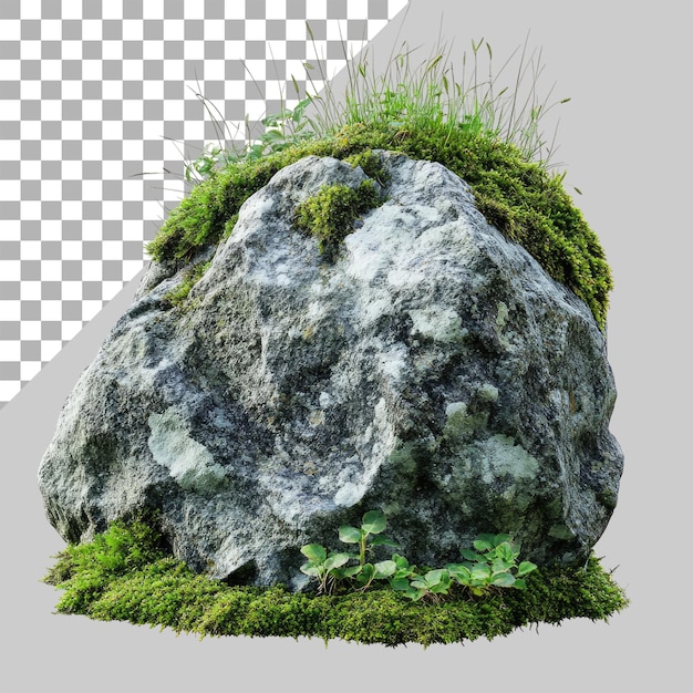 Isoliert auf einem weißen Hintergrund von Moos, Felsen und Gras