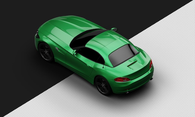 PSD isoliert realistisch glänzend metallisch grün elegantes supersport-stadtauto von oben links hinten