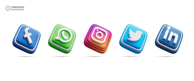 Isolierte 3D-Rendering-Illustration von Social-Media-Logo-Symbolen