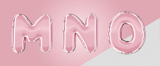 Isolierte ballonfolie alphabet in rosa farbe großbuchstaben mno