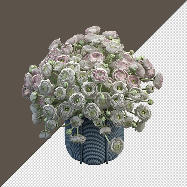 Isolierte farbblume in vase in 3d-rendering