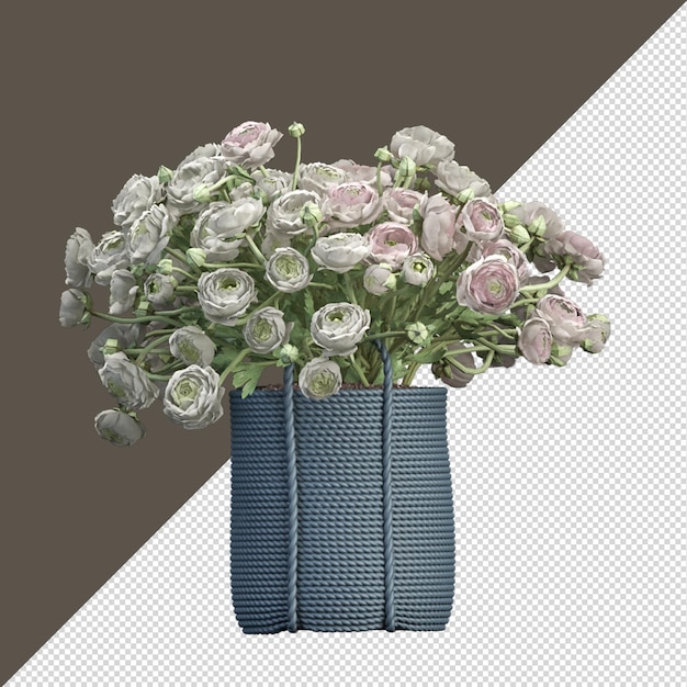 Isolierte farbblume in vase in 3d-rendering