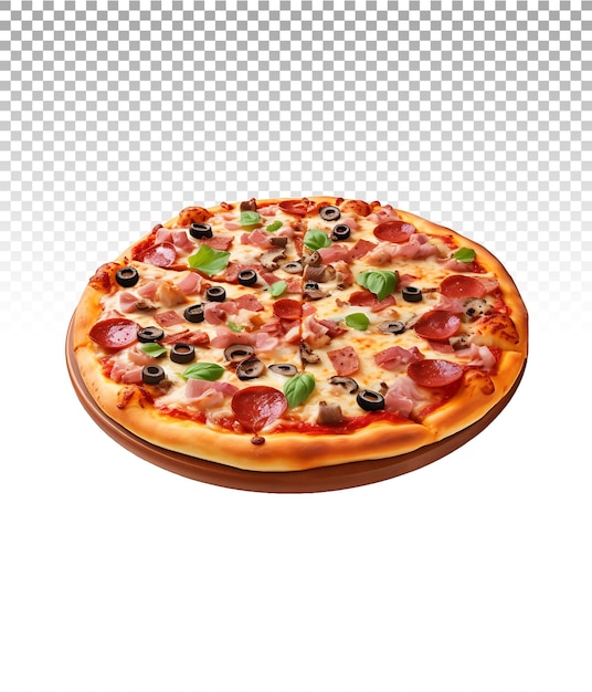 PSD isolierte gebackene pizza und scheiben auf einer klaren leinwand