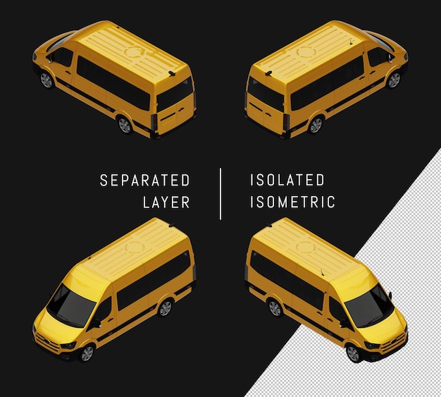 Isolierte gelbe elegante van isometrische auto-set