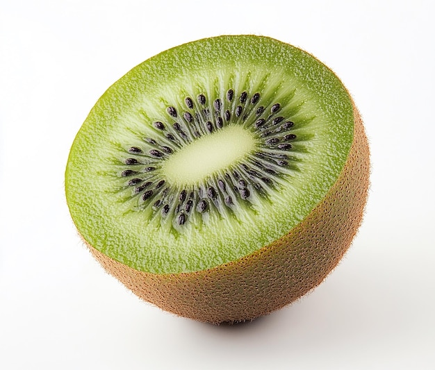 Isolierte Kiwi-Scheibe mit knusprigen Details und Samen
