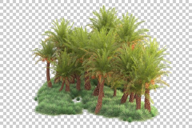 Isolierte Laubinsel auf durchsichtigem Hintergrund 3D-Rendering-Illustration