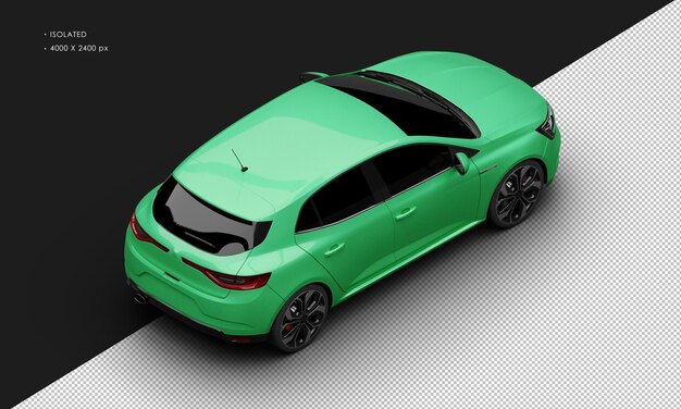 Isolierte realistisch glänzende metallisch grüne Sport Luxury Elegant City Car von der oberen rechten Rückansicht