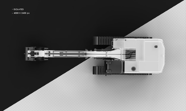 PSD isolierte realistische baggermaschine aus weißem titanmetall von oben