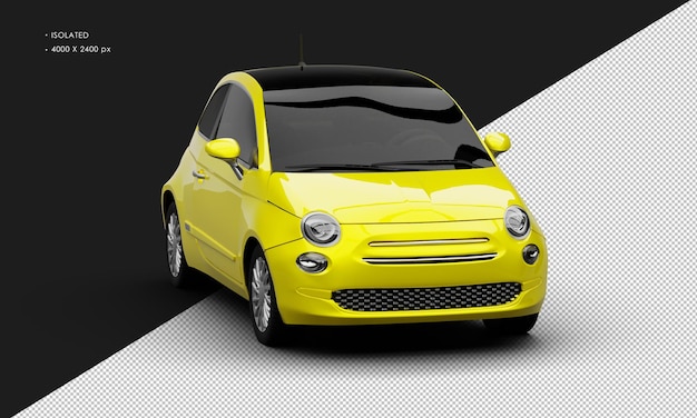 Isolierte realistische gelbe moderne mini-city-kleinwagen von der rechten vorderansicht