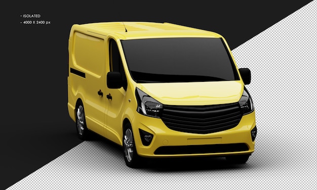 Isolierte realistische glänzende gelbe nutzfahrzeuge für den kommerziellen transport von der rechten vorderansicht