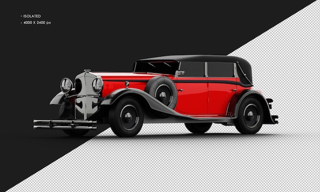 Isolierte realistische glänzende rote elegante klassische Stadtlimousine von der linken Vorderansicht