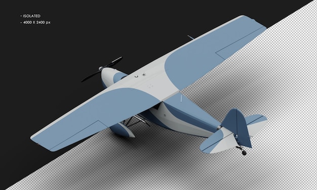 PSD isolierte realistische mattblaue retro-modell-oldtimer-flugzeuge von der oberen linken rückansicht