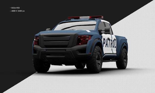 Isolierte realistische matte blue patrol pickup truck auto von der linken vorderansicht