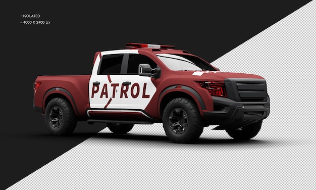 Isolierte realistische matte red patrol pickup truck auto von der rechten vorderansicht