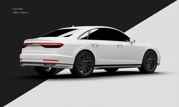 Isolierte realistische matte weiße elegante moderne Stadtlimousine aus der rechten Rückseite