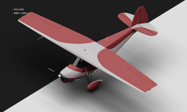 PSD isolierte, realistische, mattrote retro-modell-vintage-propellerflugzeuge von der oberen linken vorderansicht