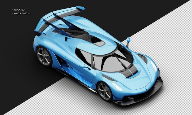 PSD isolierte realistische metallic blue limited mid engine hyper sportwagen von oben rechts vorn