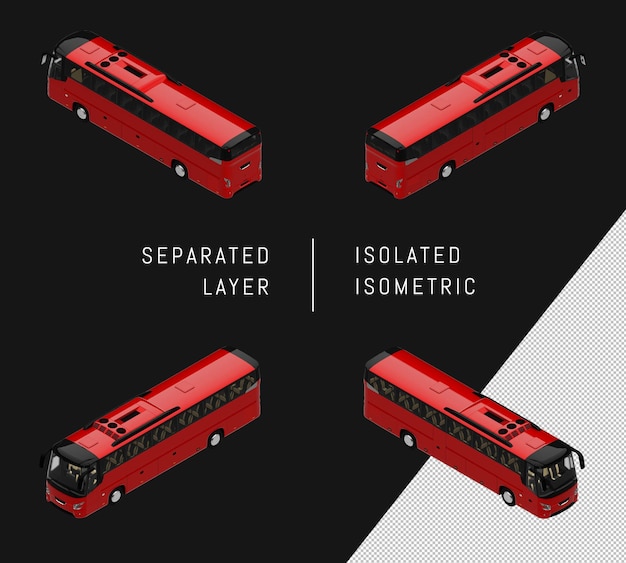 PSD isolierte rote moderne stadtbus isometrische fahrzeug-set